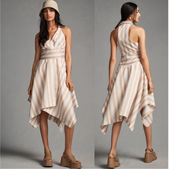 NWT Anthropologie Maeve Striped Shirt Dress Asymmetrical Picnic Old Money - Picture 1 of 12